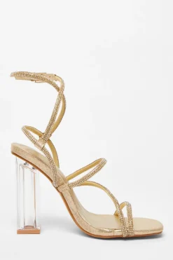 Quiz Diamante Strappy Heeled Sandals Gold Best