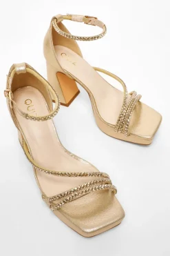 Quiz Gold Diamante Strappy Platform Heeled Sandals Hot