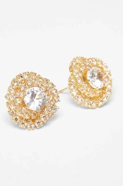 Quiz Diamante Swirl Earrings Gold Clearance