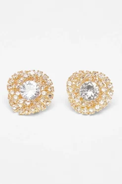 Quiz Diamante Swirl Earrings Gold Clearance