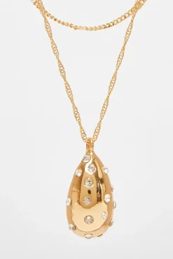 Quiz Gold Diamante Tear Drop Necklace New