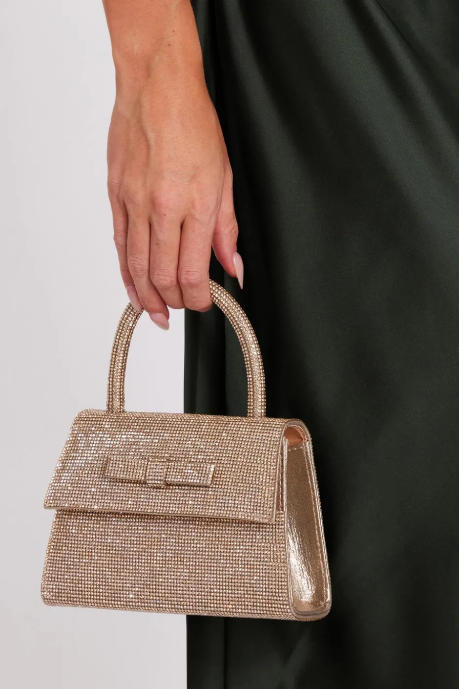 Quiz Diamante Top Handle Bag Gold Clearance