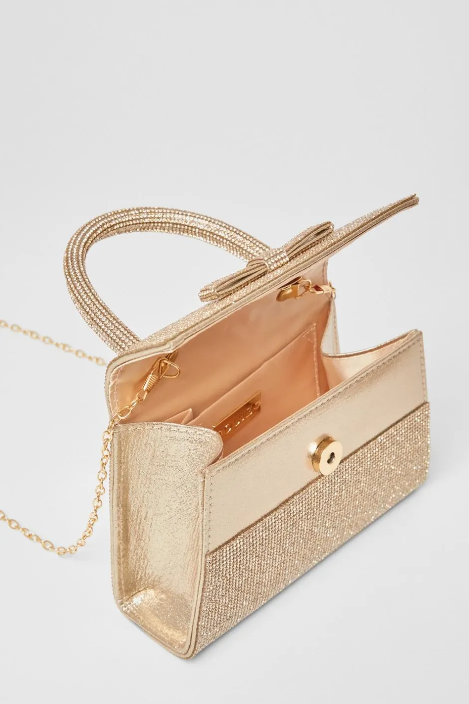 Quiz Diamante Top Handle Bag Gold Clearance