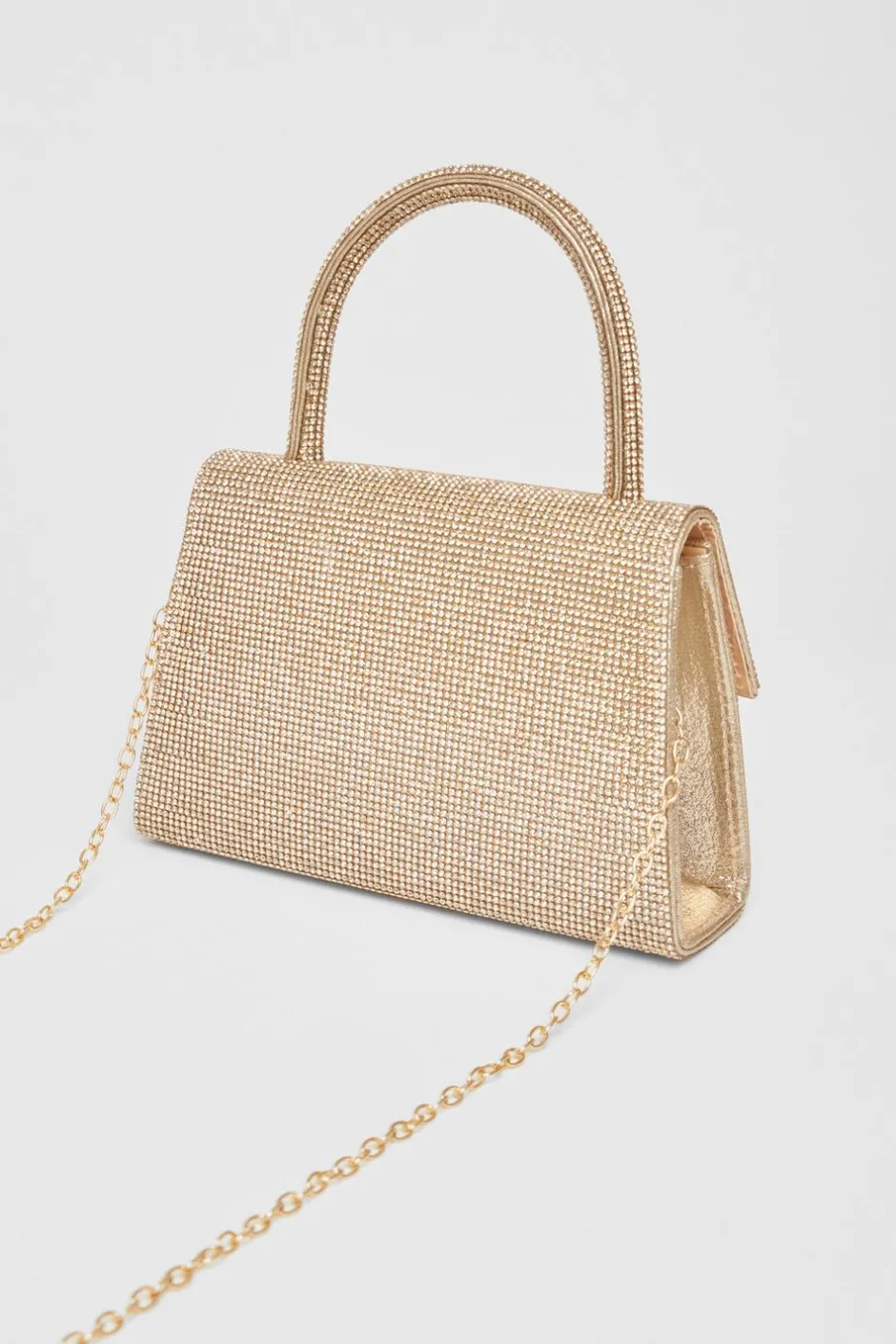 Quiz Diamante Top Handle Bag Gold Clearance