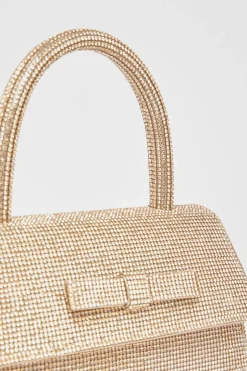 Quiz Diamante Top Handle Bag Gold Clearance