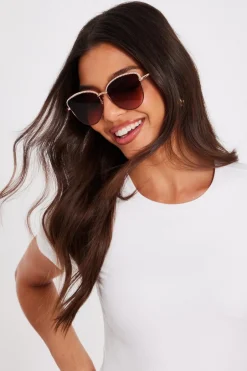 Quiz Diamante Trim Sunglasses Gold Clearance