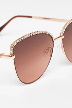 Quiz Diamante Trim Sunglasses Gold Clearance