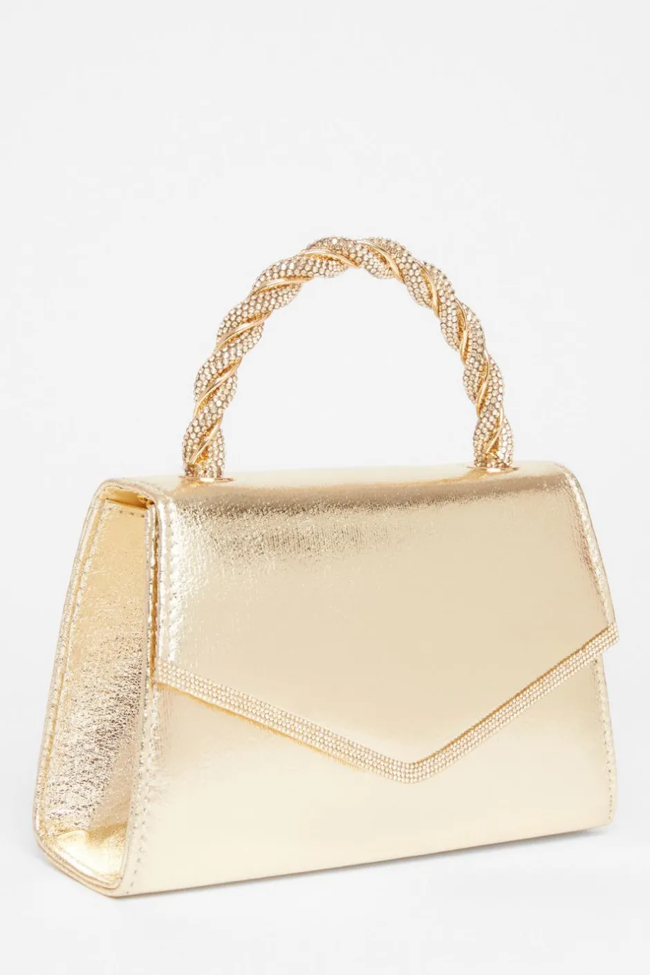 Quiz Diamante Twist Top Handle Bag Gold Discount