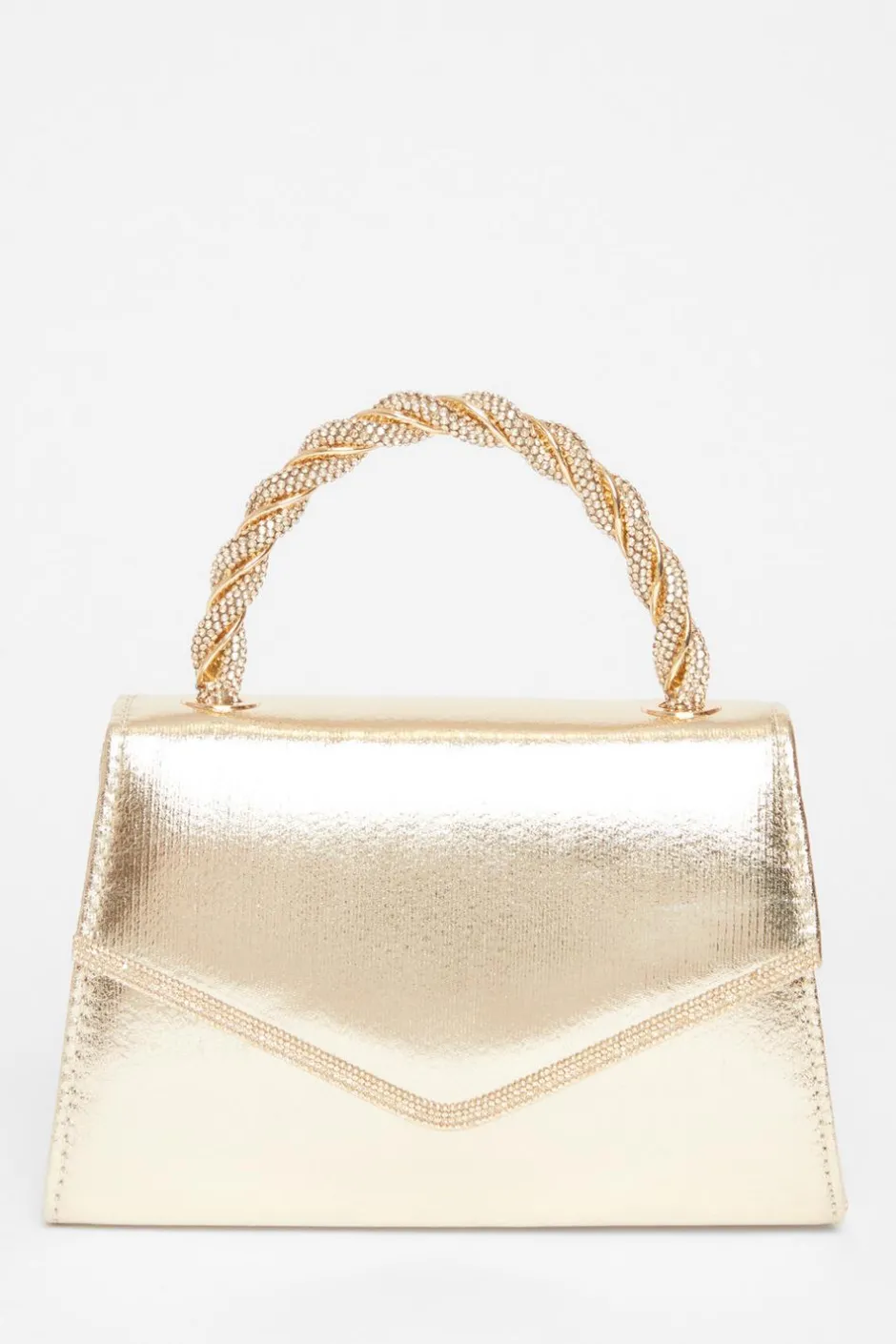 Quiz Diamante Twist Top Handle Bag Gold Discount