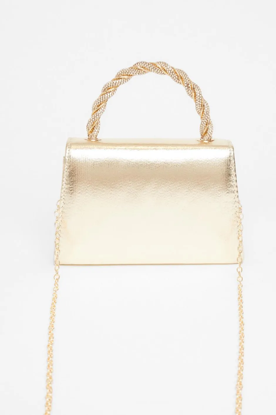 Quiz Diamante Twist Top Handle Bag Gold Discount