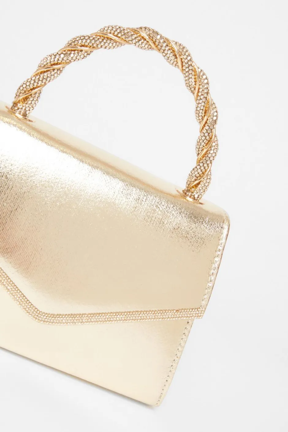 Quiz Diamante Twist Top Handle Bag Gold Discount