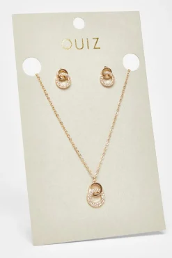 Quiz Double Circle Jewellery Set Gold Outlet