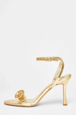 Quiz Faux Leather Buckle Heels Gold New