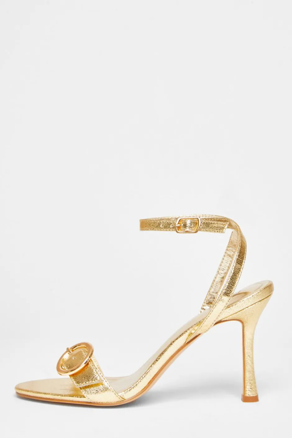 Quiz Faux Leather Buckle Heels Gold New