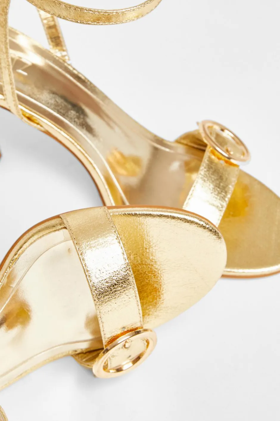 Quiz Faux Leather Buckle Heels Gold New