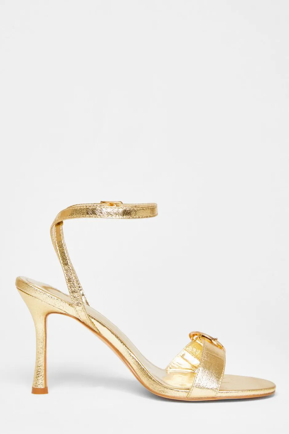 Quiz Faux Leather Buckle Heels Gold New