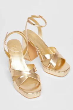 Quiz Faux Leather Platform Heels Gold Best