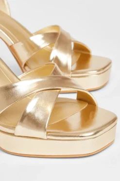 Quiz Faux Leather Platform Heels Gold Best