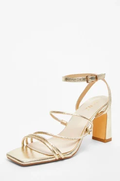 Quiz Faux Leather Strappy Heeled Sandals Gold Clearance