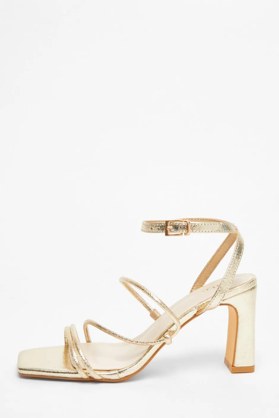 Quiz Faux Leather Strappy Heeled Sandals Gold Clearance