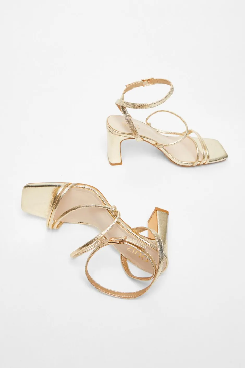 Quiz Faux Leather Strappy Heeled Sandals Gold Clearance