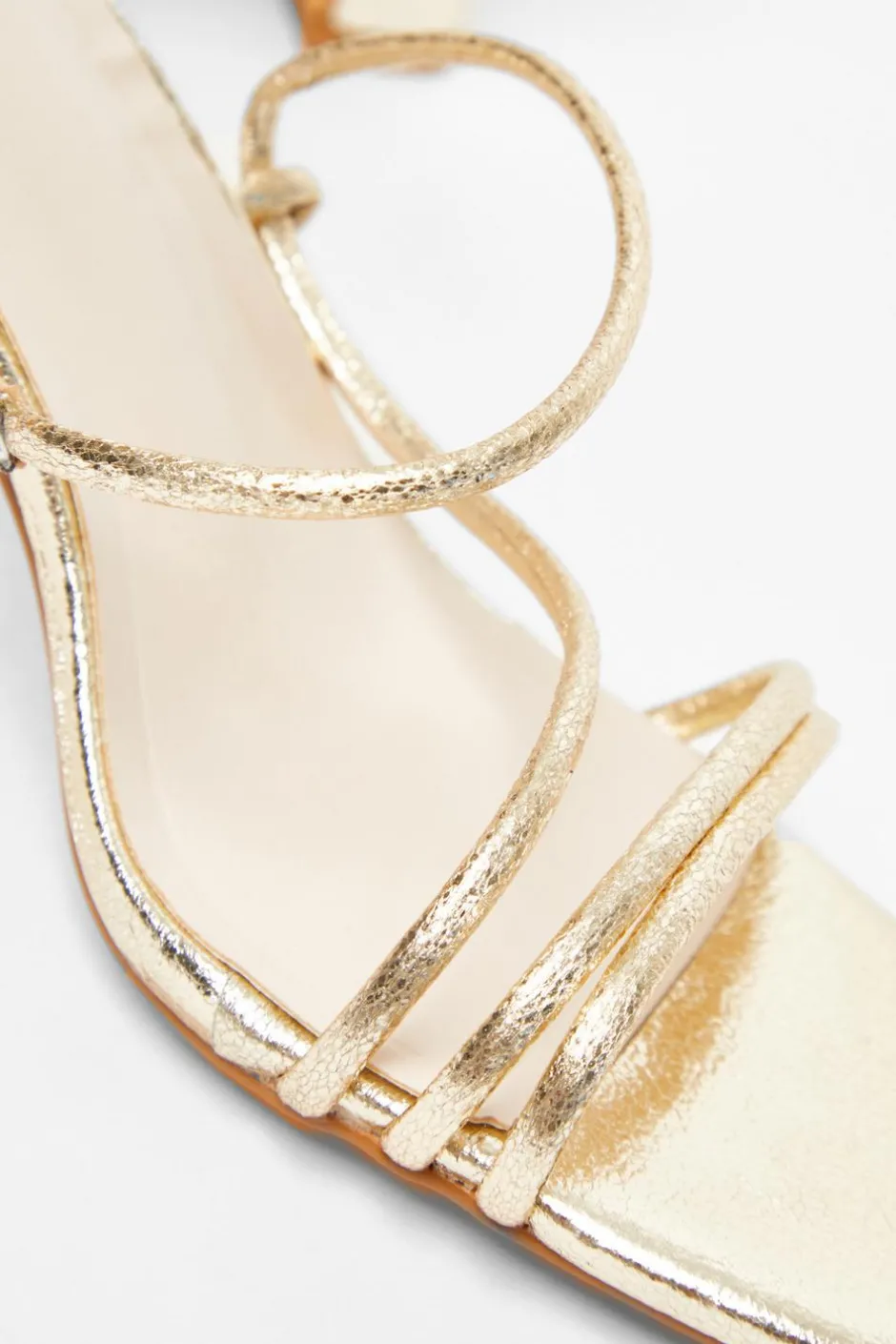 Quiz Faux Leather Strappy Heeled Sandals Gold Clearance