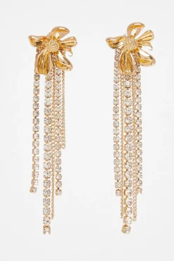 Quiz Gold Flower Fringe Earrings Discount