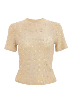 Quiz Knit Embellished Top Gold