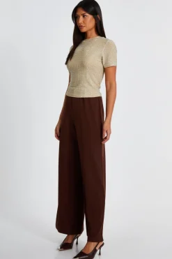 Quiz Knit Embellished Top Gold