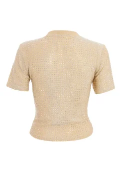 Quiz Knit Embellished Top Gold