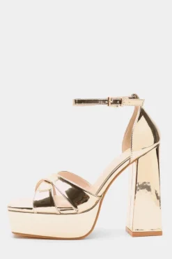 Quiz Mirrored Platform Heels Gold