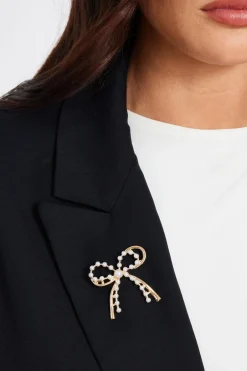 Quiz Gold Pearl Bow Brooch