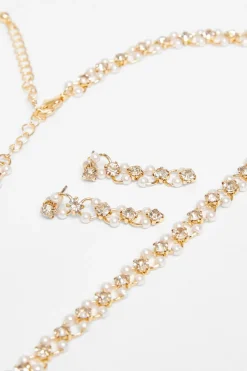 Quiz Gold Pearl Cluster Jewellery Set New
