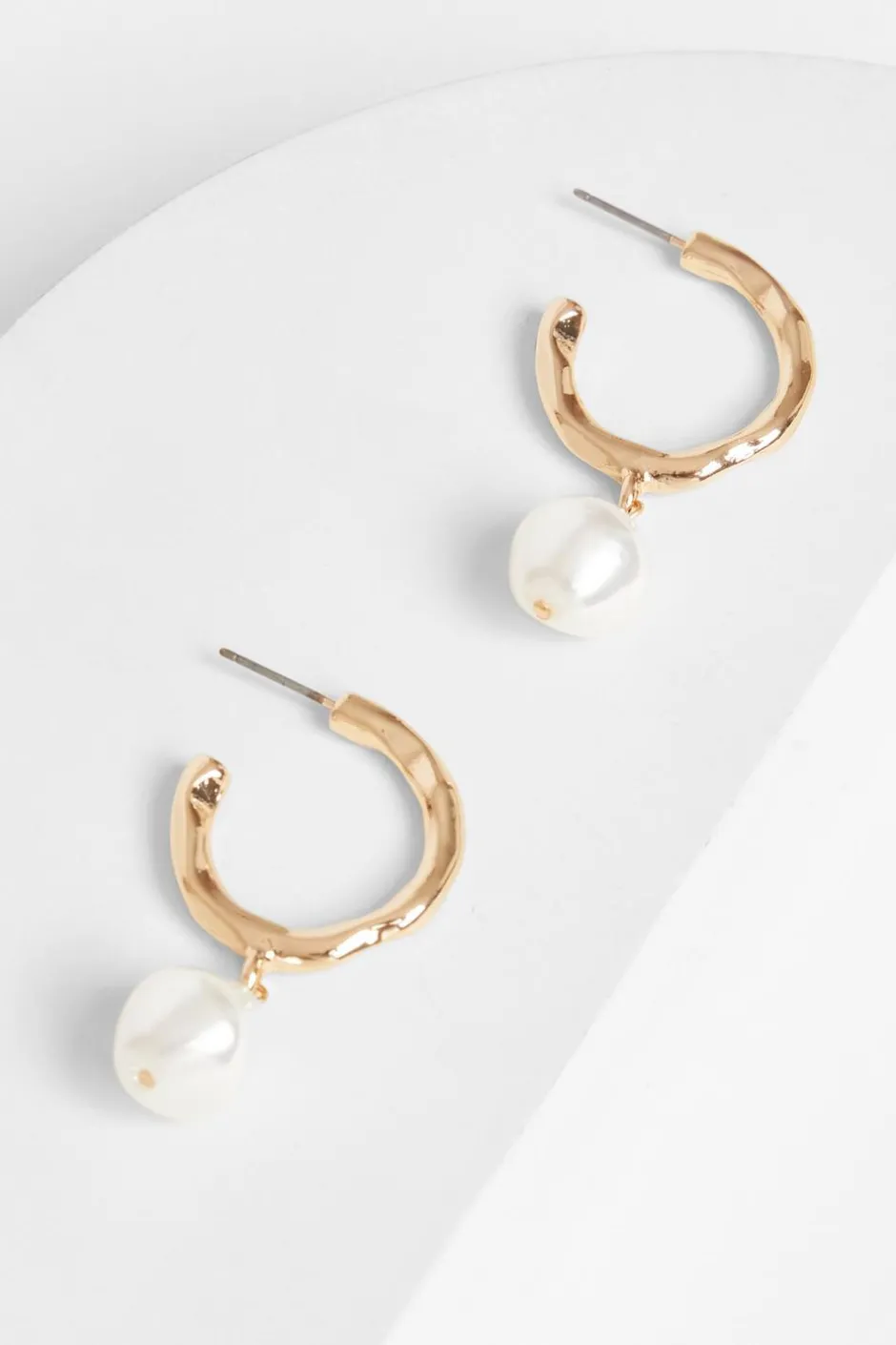 Quiz Gold Pearl Textured Hoop Earrings New