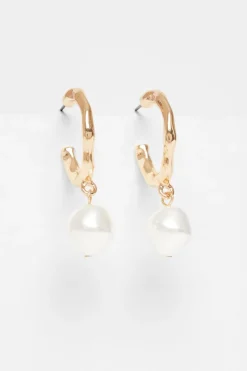 Quiz Gold Pearl Textured Hoop Earrings New