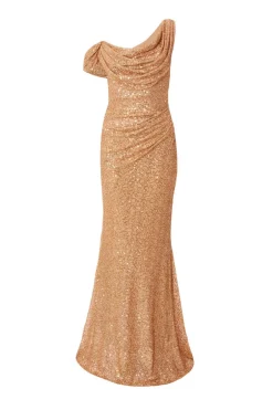 Quiz Sequin Drop Shoulder Maxi Dress Gold Best