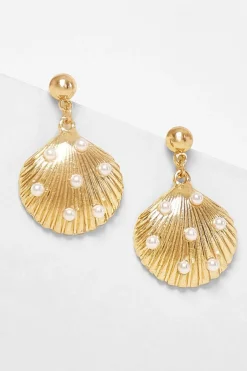 Quiz Gold Shell Drop Earrings Sale
