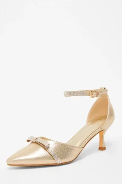 Quiz Shimmer Bow Court Heels Gold Best