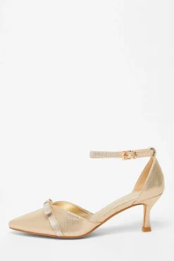 Quiz Shimmer Bow Court Heels Gold Best