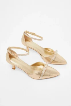Quiz Shimmer Bow Court Heels Gold Best