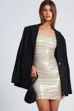 Quiz Gold Shimmer Cowl Neck Mini Dress Outlet