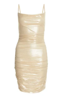 Quiz Gold Shimmer Cowl Neck Mini Dress Outlet