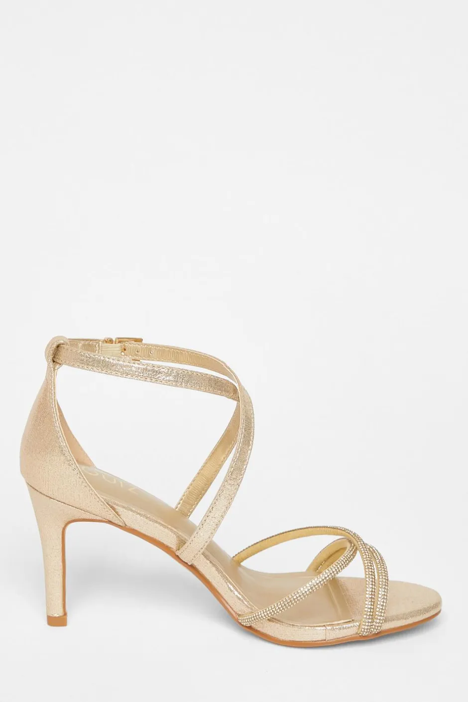 Quiz Shimmer Diamante Strap Heels Gold Sale