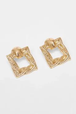 Quiz Gold Square Door Knocker Earrings Outlet