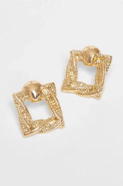 Quiz Gold Square Door Knocker Earrings Outlet