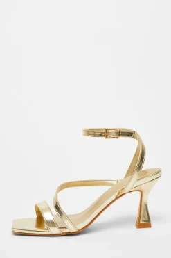 Quiz Strappy Flared Heel Gold Hot