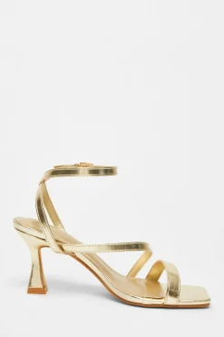 Quiz Strappy Flared Heel Gold Hot