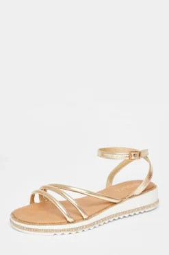 Quiz Gold Strappy Flat Sandals Sale