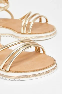 Quiz Gold Strappy Flat Sandals Sale