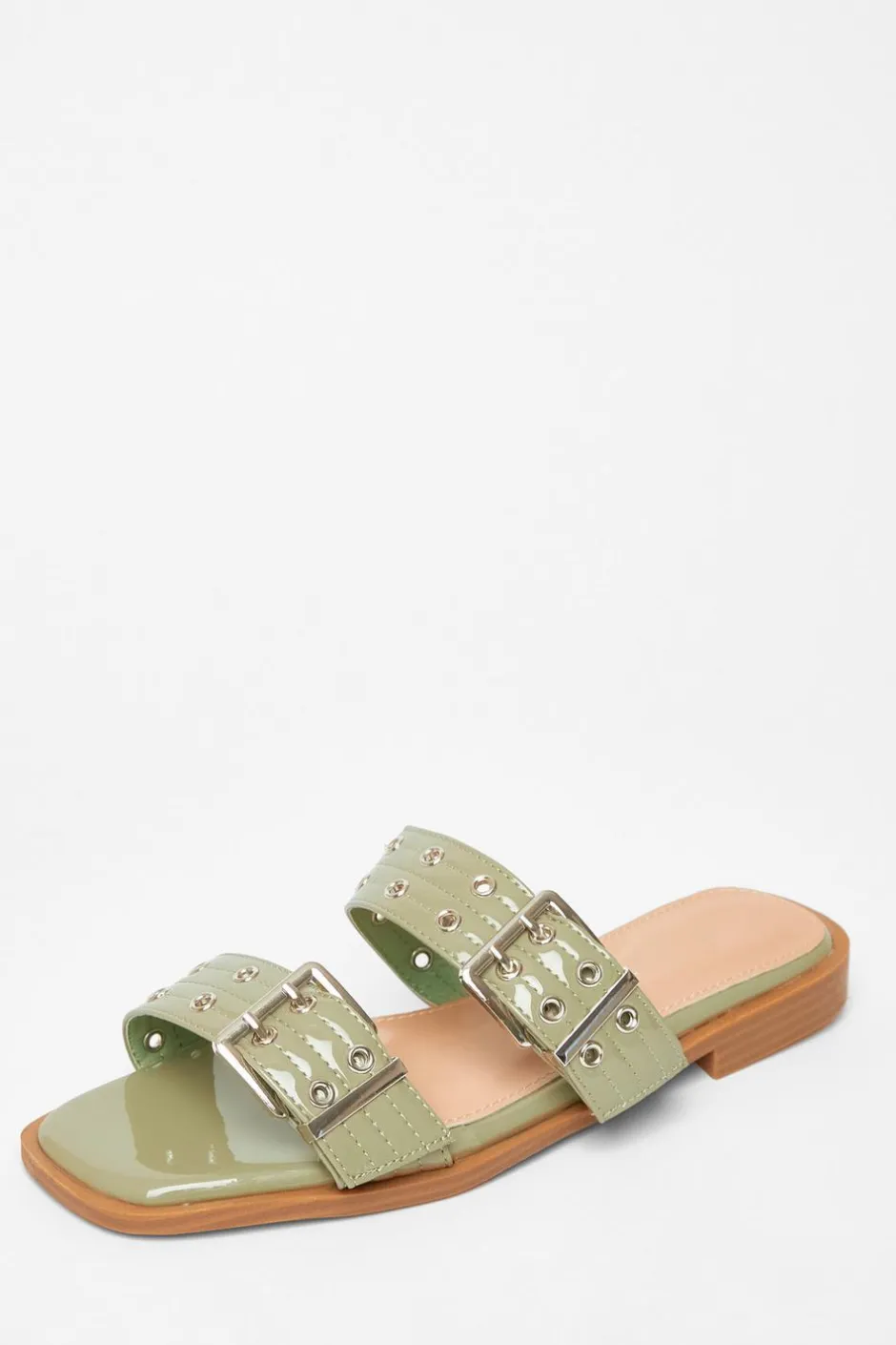 Quiz Buckle Flat Sandals Green Outlet